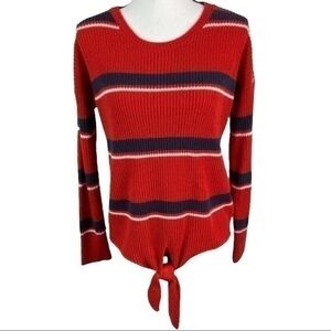 Pink Republic Striped Sweater Top Womens Tie Front Waist Long Sleeve Size Medium